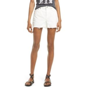ALLSAINTS • White Sandy Frayed Hem Denim Mid-rise Shorts, 26
